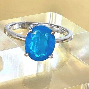 Natural Large Blue Opal 925 Sterling Silver Ring Sz 8.5